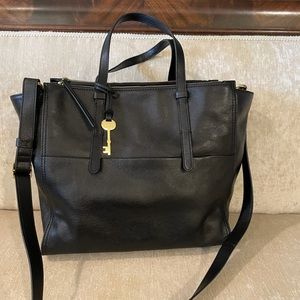 Fossil black leather shoulder bag